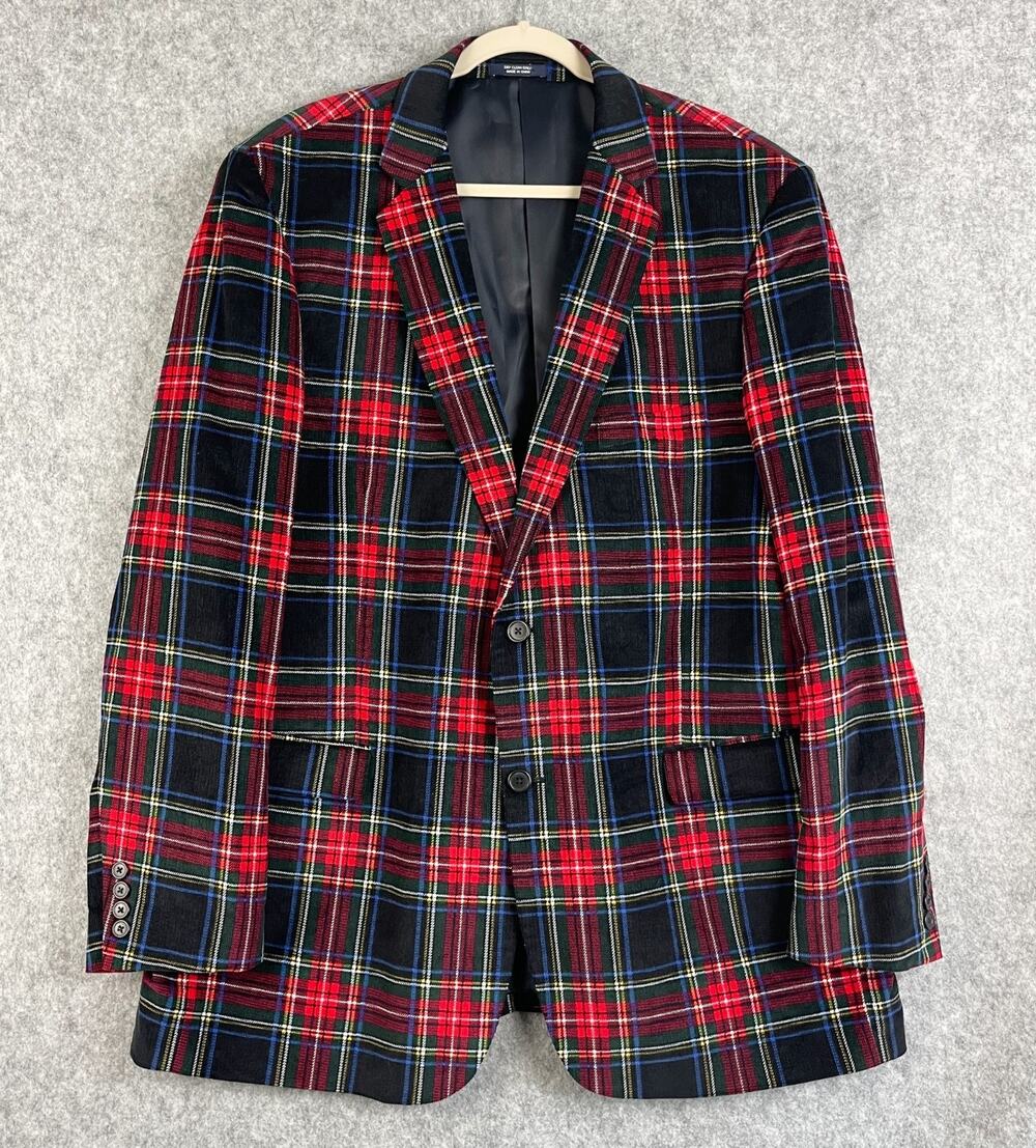 Saddlebred Corduroy Plaid Blazer Sport Coat Mens 48L Tartan Cotton Preppy